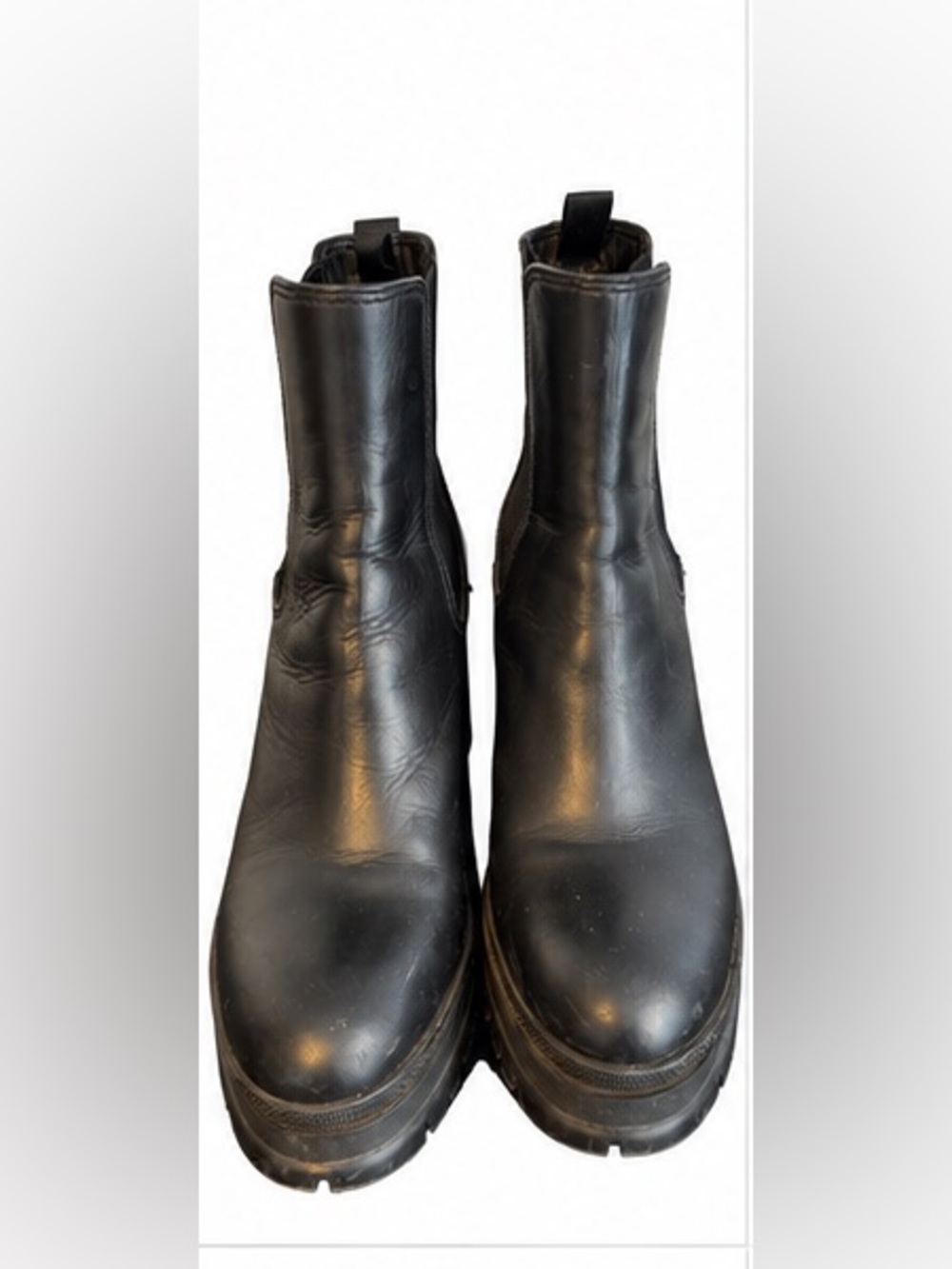 Prada Black Leather Chelsea Lug Sole Platform Ankle Boots Size 39